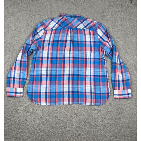 J. Crew Women’s 1/4 Button Down Plaid Top Shirt Red Blue Multicolor XL Cotton - Picture 2 of 10